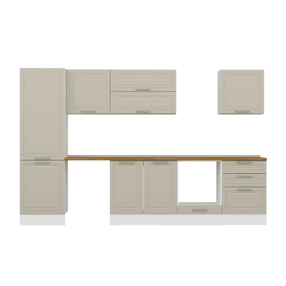 Alvinka 330X210 Cm Klasik Mebran Mutfak Dolabı Mb-E90B60S60-2 Mebran | Kumtaşı - Mdf