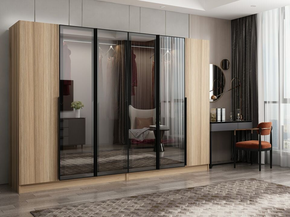 Nisa Plus 6 Kapaklı 4 Çekmece Dolap Dore Plus Dore Reflekte Cam