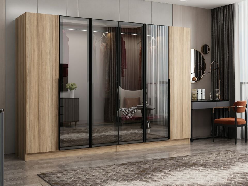 Nisa Plus 6 Kapaklı 4 Çekmece Dolap Dore Plus Dore Reflekte Cam