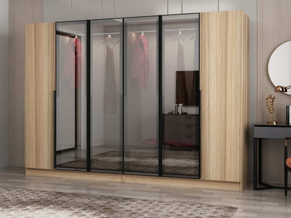 Nisa Plus 6 Kapaklı 4 Çekmece Dolap Dore Plus Dore Reflekte Cam