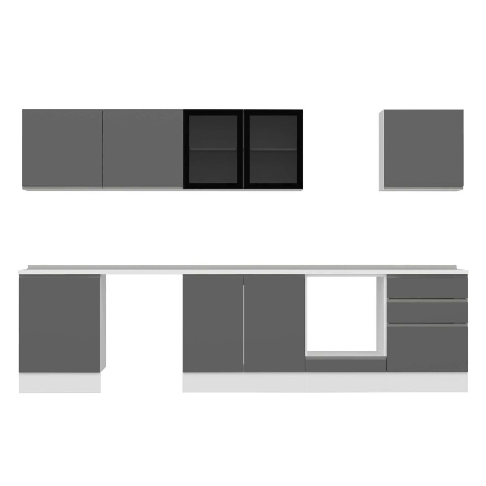Alvinka 320X210 Cm High Gloss Mutfak Dolabı M-E80S60S60-3 High Gloss | Antrasit - Mdf