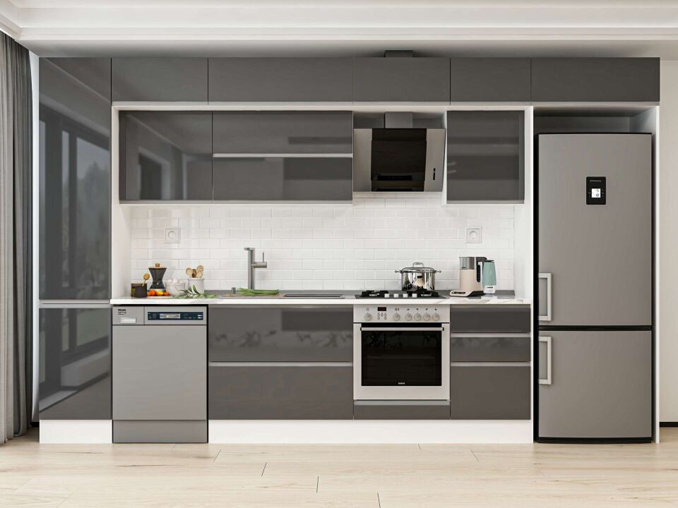 Alvinka 385X240 Cm High Gloss Mutfak Dolabı Mbb-E90B45S50-2 High Gloss | Antrasit - Mdf