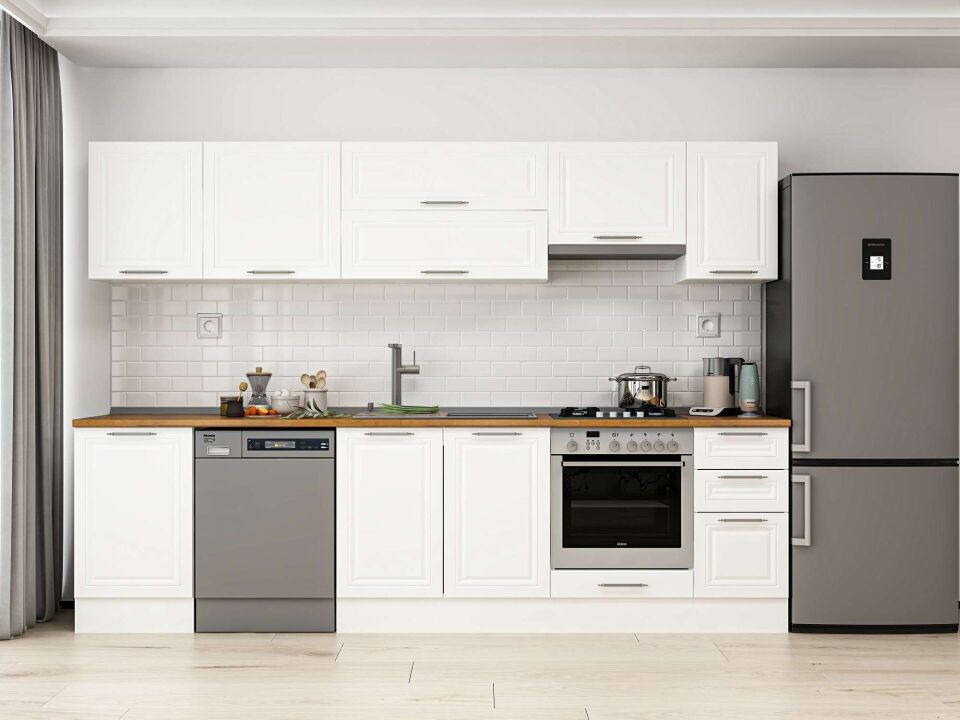 Alvinka 290X210 Cm Klasik Mebran Mutfak Dolabı M-E80S50S40-1 Mebran | Beyaz - Mdf