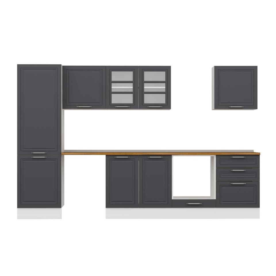 Alvinka 330X210 Cm Klasik Mebran Mutfak Dolabı Mb-E90B60S60-3 Mebran | Antrasit - Suntalam