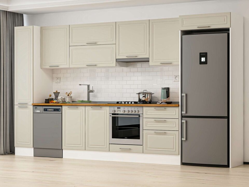 Alvinka 380X222 Cm Klasik Mebran Mutfak Dolabı Beyaz Beyaz Mbb-E80B40S60-1