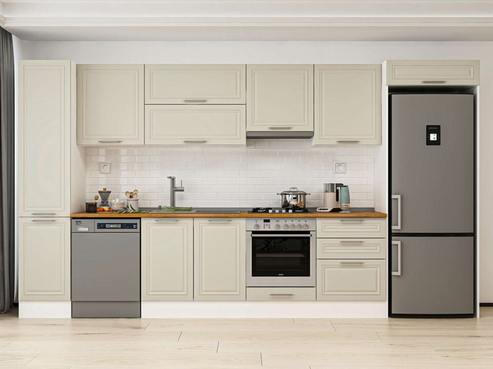 Alvinka 395X222 Cm Klasik Mebran Mutfak Dolabı Mbb-E90B45S60-1 Mebran | Kumtaşı - Mdf
