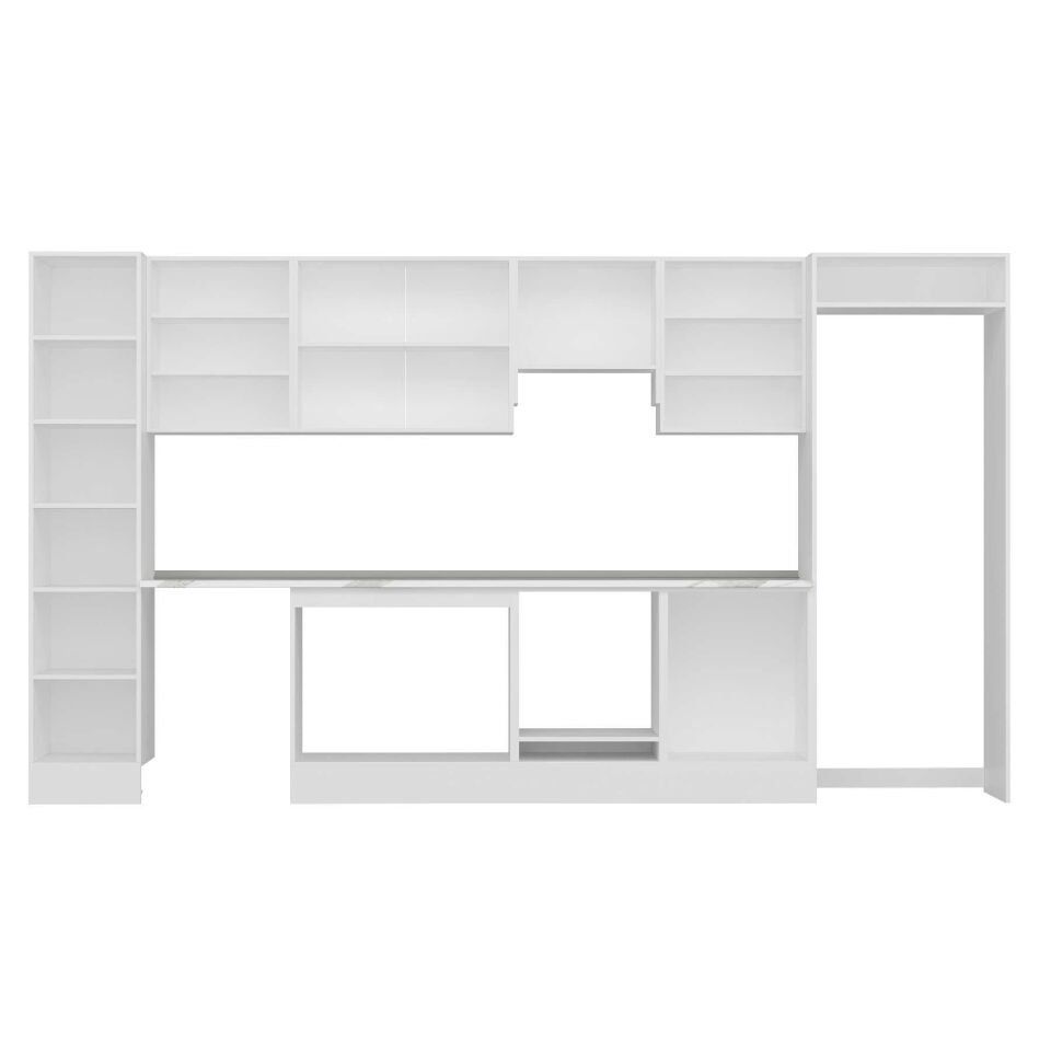 Alvinka 395X222 Cm Klasik Mebran Mutfak Dolabı Mbb-E90B45S60-1 Mebran | Kumtaşı - Mdf