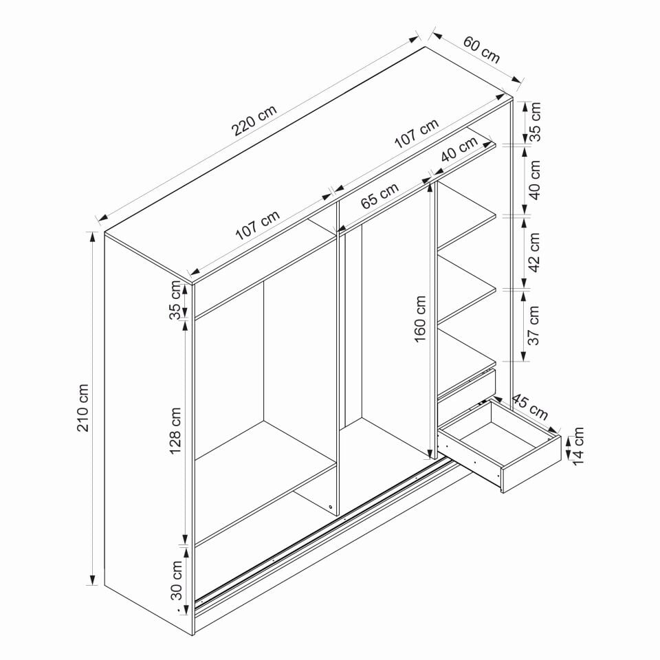 Minar Kale210Y 2K Sürgülü Dolap 220G - Dore Aynalı