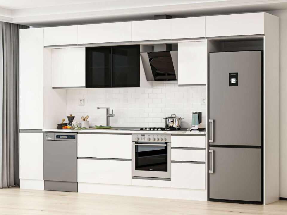 Alvinka 385X240 Cm High Gloss Mutfak Dolabı Mbb-E90B45S50-3 High Gloss | Beyaz - Suntalam