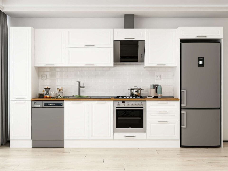 Alvinka 380X222 Cm Klasik Mebran Mutfak Dolabı Beyaz Beyaz Mbb-E80B40S60-2