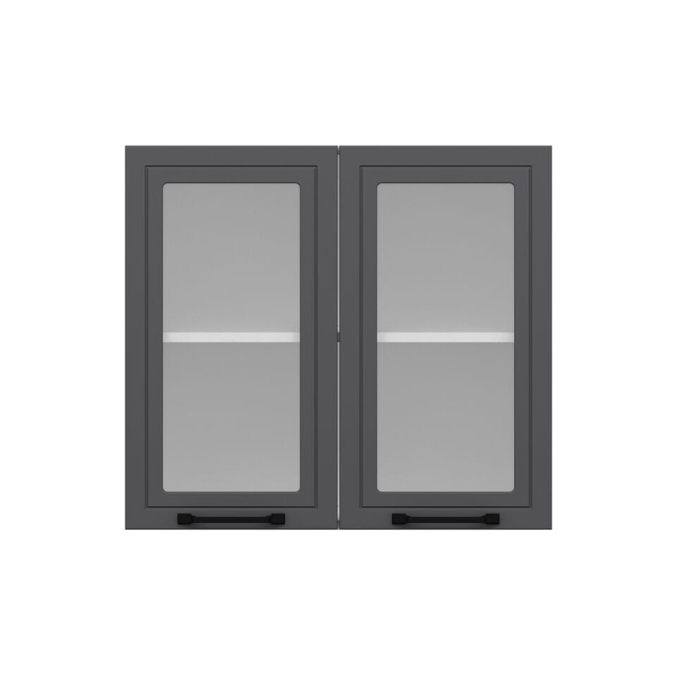 Alvinka Mutfak Modül Mbr_A Üst 2Dk1R 80-H72Cm Dolap Cam Beyaz Antrasit