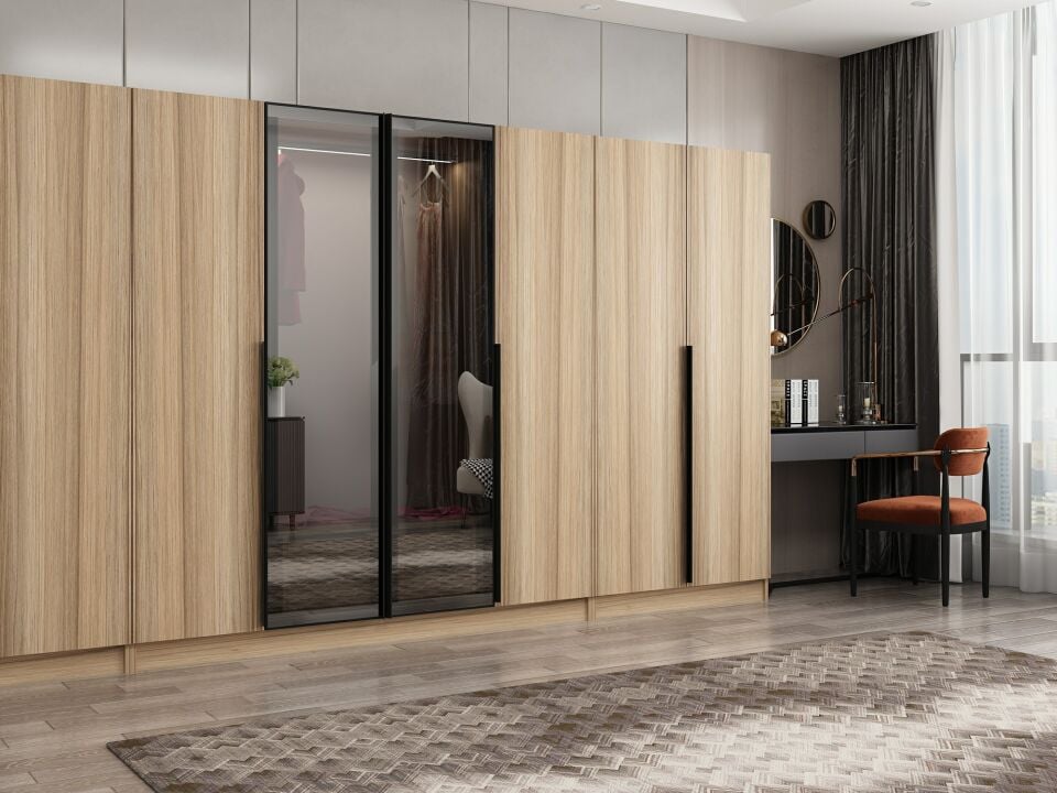 Nisa Plus 8 Kapaklı 2 Çekmece Dolap Dore Plus Dore Reflekte Cam