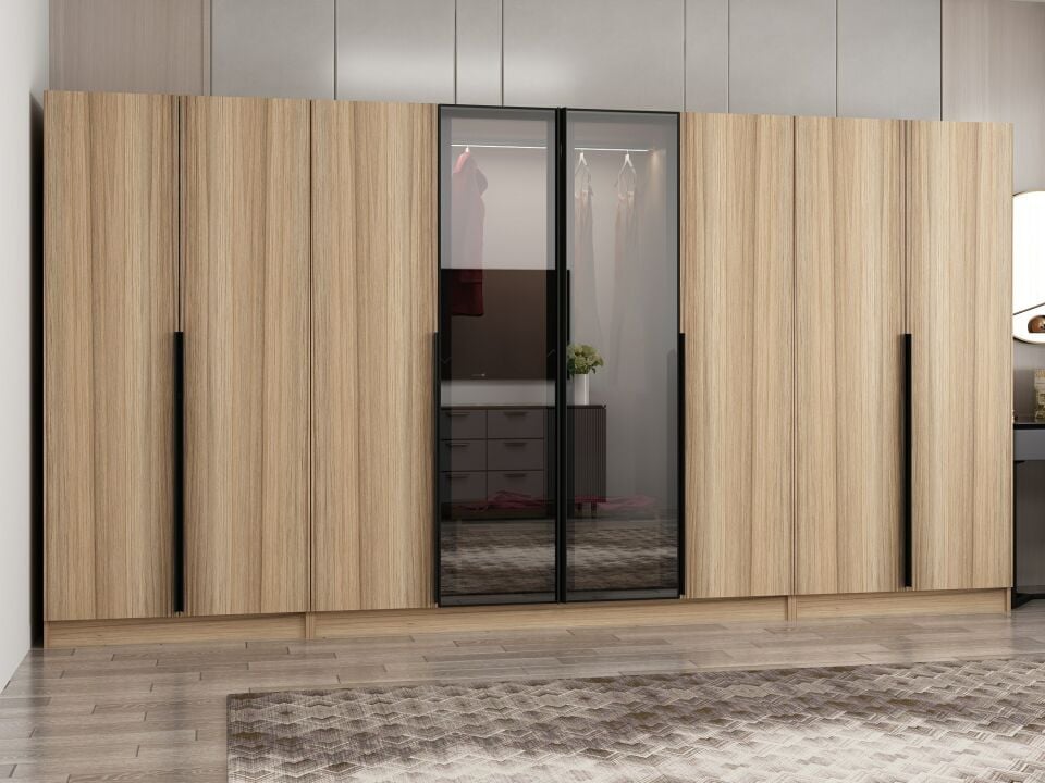 Nisa Plus 8 Kapaklı 2 Çekmece Dolap Dore Plus Dore Reflekte Cam