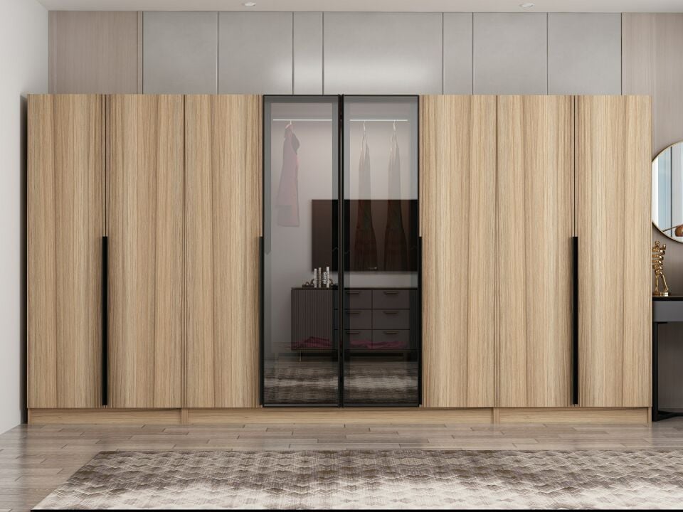 Nisa Plus 8 Kapaklı 2 Çekmece Dolap Dore Plus Dore Reflekte Cam