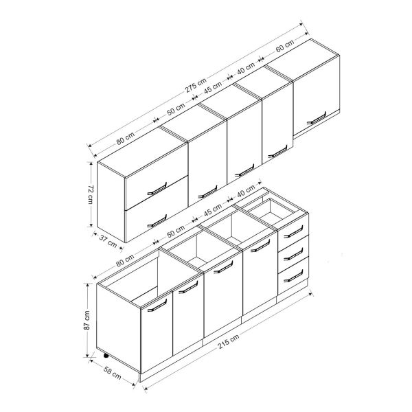 Minar 275 Cm Mutfak Dolabı Beyaz Dore 275-D4