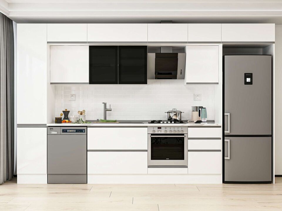 Alvinka 385X240 Cm High Gloss Mutfak Dolabı Mbb-E90B45S50-3 High Gloss | Beyaz - Mdf