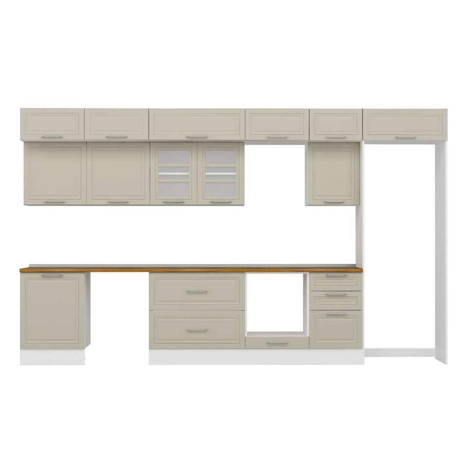 Alvinka 400X240 Cm Klasik Mebran Mutfak Dolabı Mb-E90S60S50-3 Mebran | Kumtaşı - Mdf