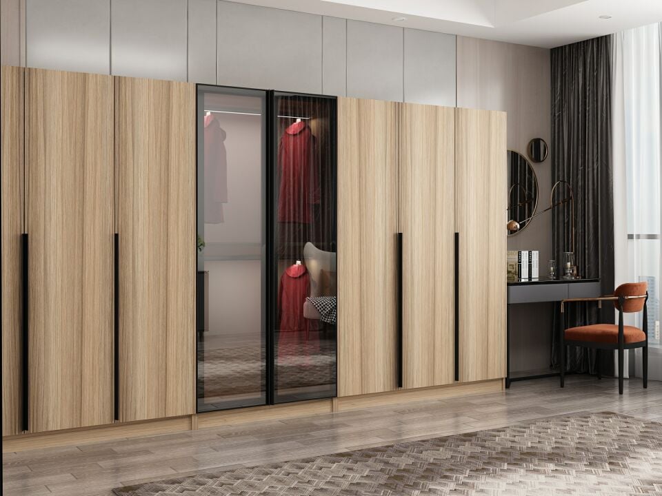 Nisa Plus 8 Kapaklı 4 Çekmece Dolap Dore Plus Dore Reflekte Cam