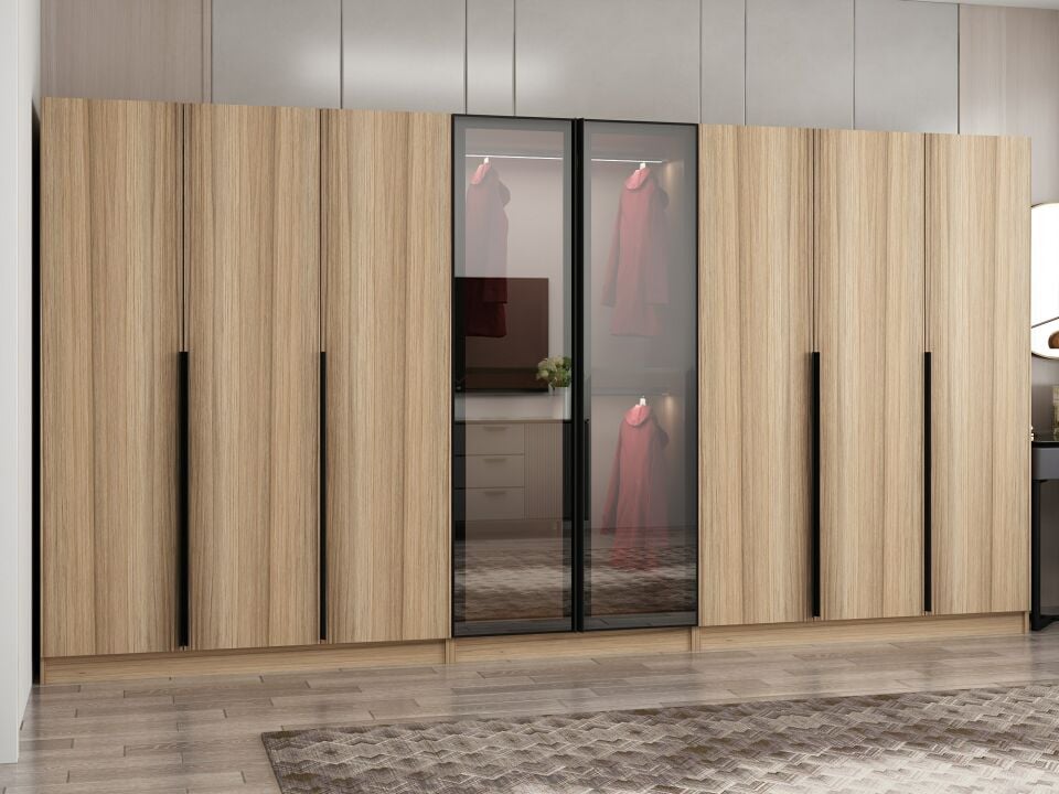 Nisa Plus 8 Kapaklı 4 Çekmece Dolap Dore Plus Dore Reflekte Cam