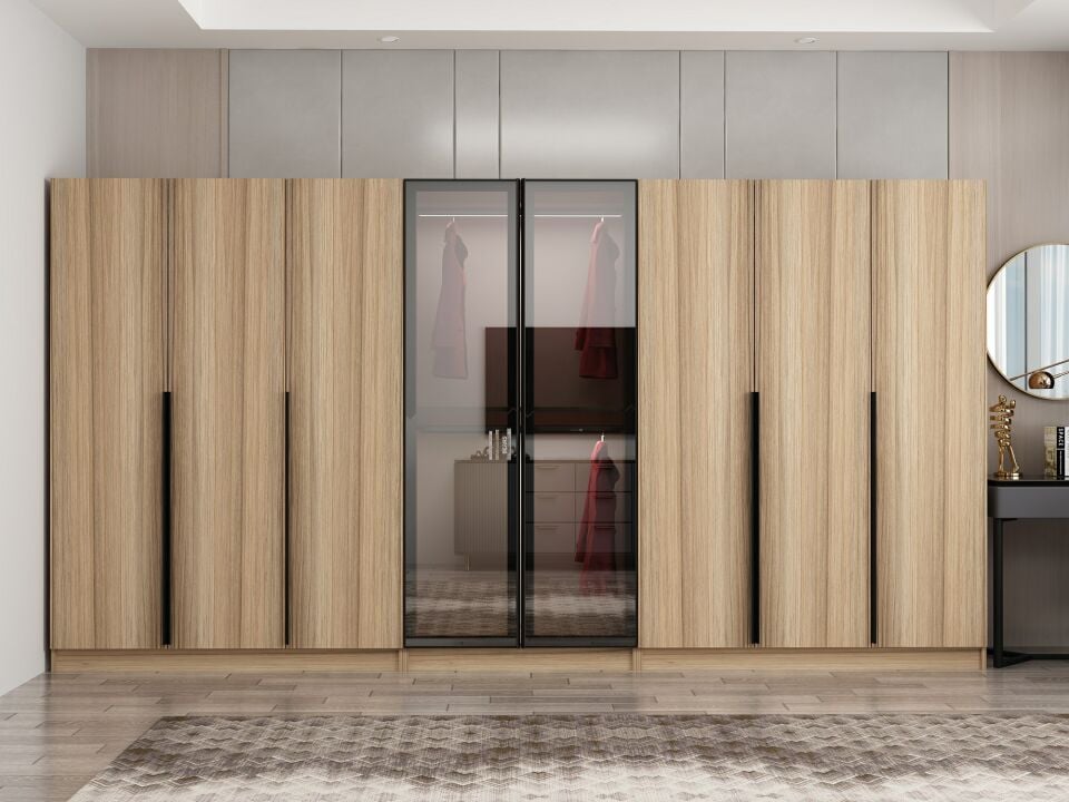 Nisa Plus 8 Kapaklı 4 Çekmece Dolap Dore Plus Dore Reflekte Cam