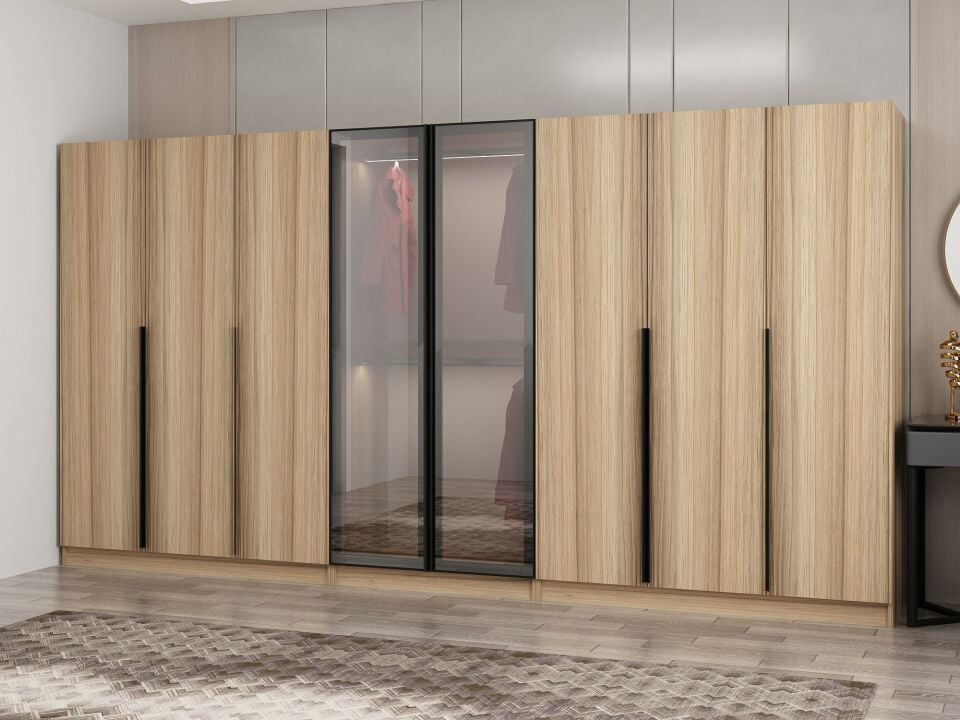 Nisa Plus 8 Kapaklı 4 Çekmece Dolap Dore Plus Dore Reflekte Cam