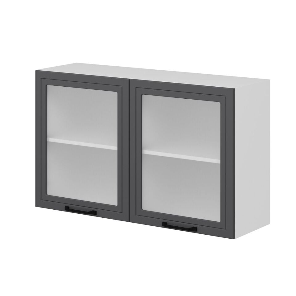 Alvinka Mutfak Modül Mbr_A Üst 2Dk1R 120-H72Cm Dolap Cam Beyaz Antrasit