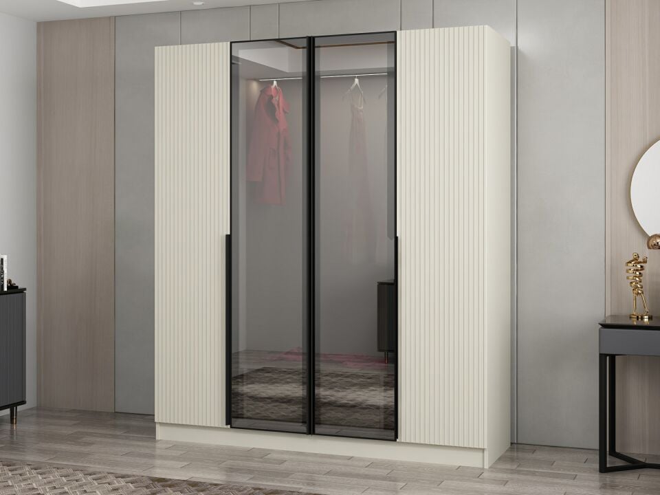 Nisa Plus 4 Kapaklı 2 Çekmece Dolap Kumtaşı Mebran Reflekte Cam