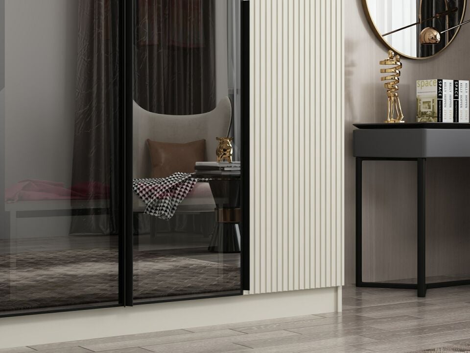 Nisa Plus 4 Kapaklı 2 Çekmece Dolap Kumtaşı Mebran Reflekte Cam