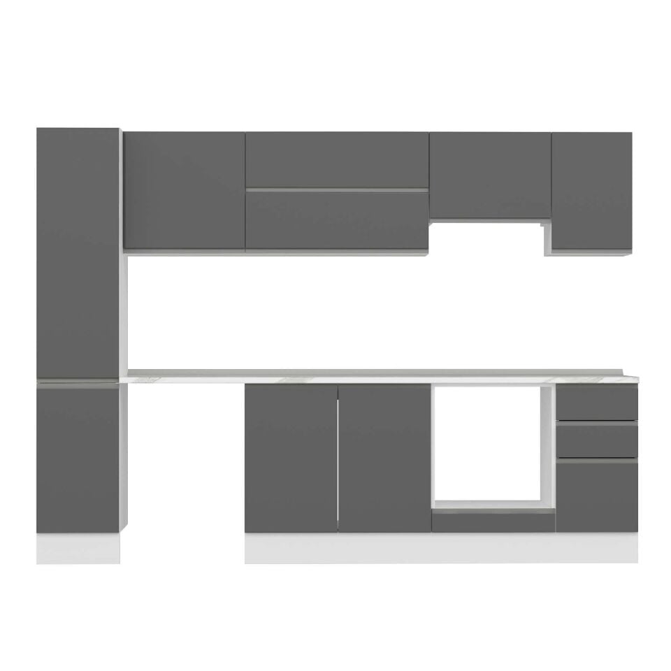Alvinka 280X210 Cm High Gloss Mutfak Dolabı Mb-E80B40S40-1 High Gloss | Antrasit - Mdf