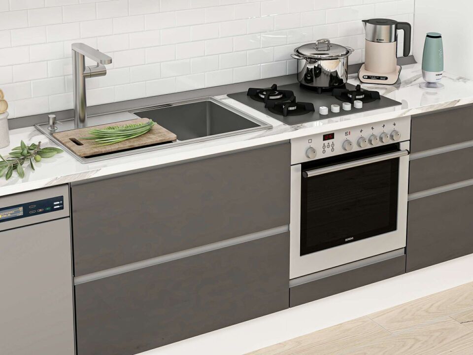 Alvinka 385X240 Cm High Gloss Mutfak Dolabı Mbb-E90B45S50-3 High Gloss | Antrasit - Mdf