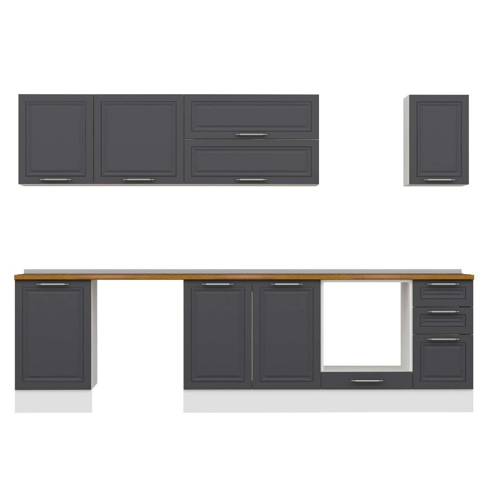 Alvinka 290X210 Cm Klasik Mebran Mutfak Dolabı M-E80S50S40-2 Mebran | Antrasit - Suntalam
