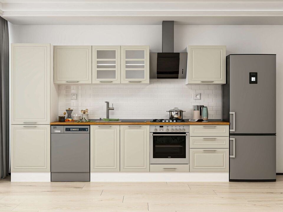 Alvinka 330X210 Cm Klasik Mebran Mutfak Dolabı Mb-E90B60S60-3 Mebran | Kumtaşı - Mdf