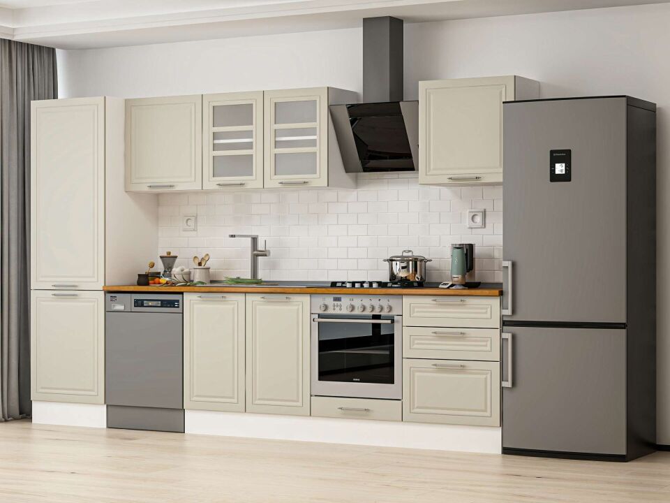 Alvinka 330X210 Cm Klasik Mebran Mutfak Dolabı Mb-E90B60S60-3 Mebran | Kumtaşı - Mdf
