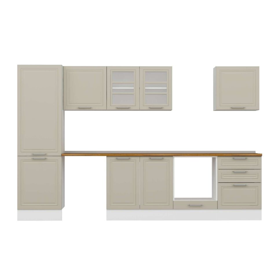Alvinka 330X210 Cm Klasik Mebran Mutfak Dolabı Mb-E90B60S60-3 Mebran | Kumtaşı - Mdf