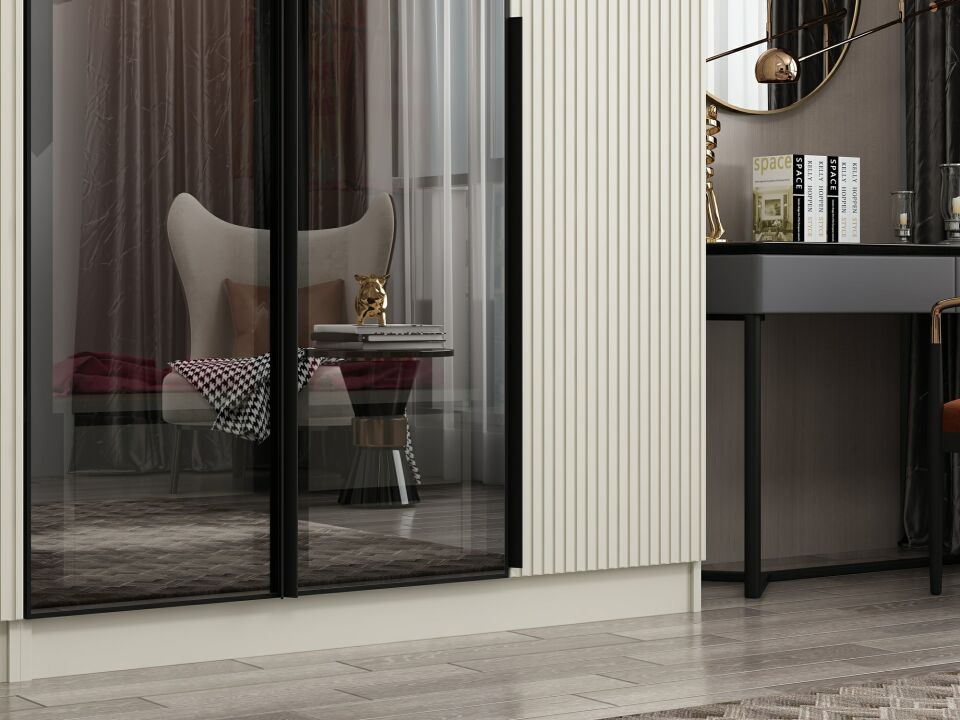 Nisa Plus 5 Kapaklı 2 Çekmece Dolap Kumtaşı Mebran Reflekte Cam