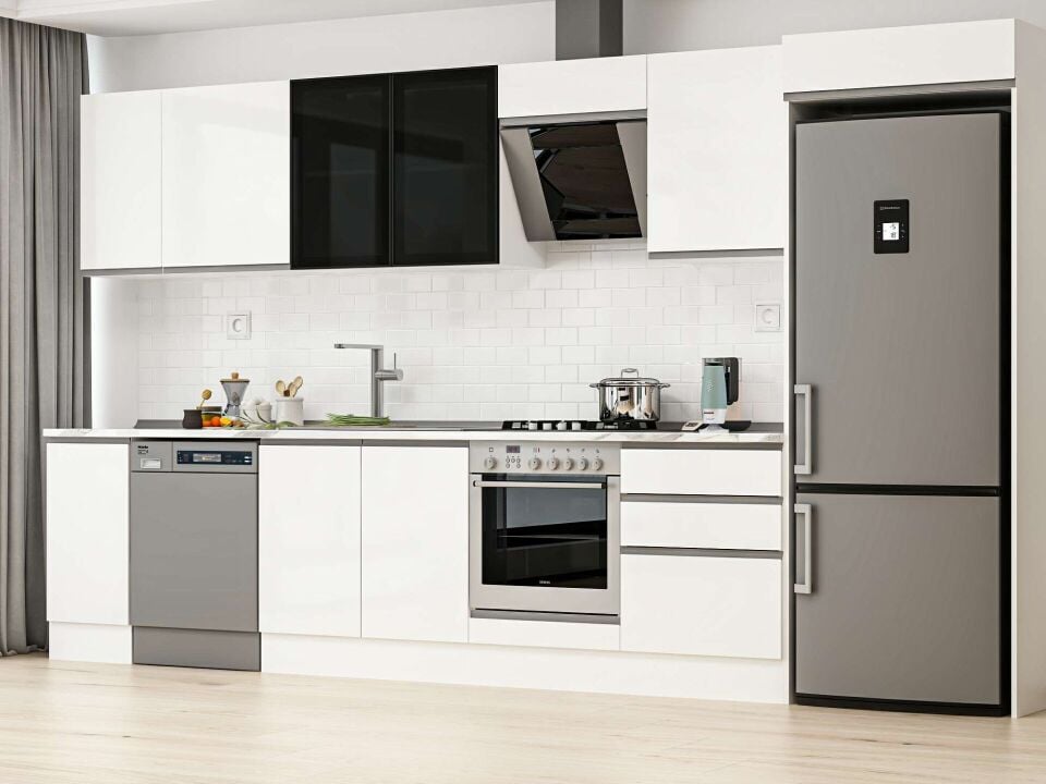 Alvinka 390X222 Cm High Gloss Mutfak Dolabı Mb-E90S40S60-3 High Gloss | Beyaz - Suntalam