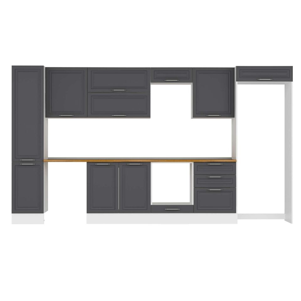 Alvinka 395X222 Cm Klasik Mebran Mutfak Dolabı Mbb-E90B45S60-2 Mebran | Antrasit - Mdf