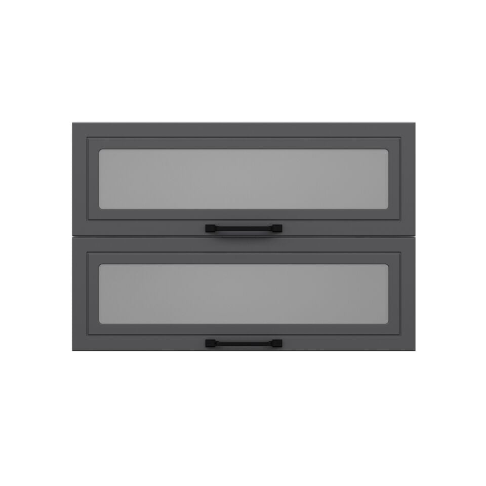 Alvinka Mutfak Modül Mbr_A Üst 2Yk1R 90-H60Cm Dolap Cam Beyaz Antrasit