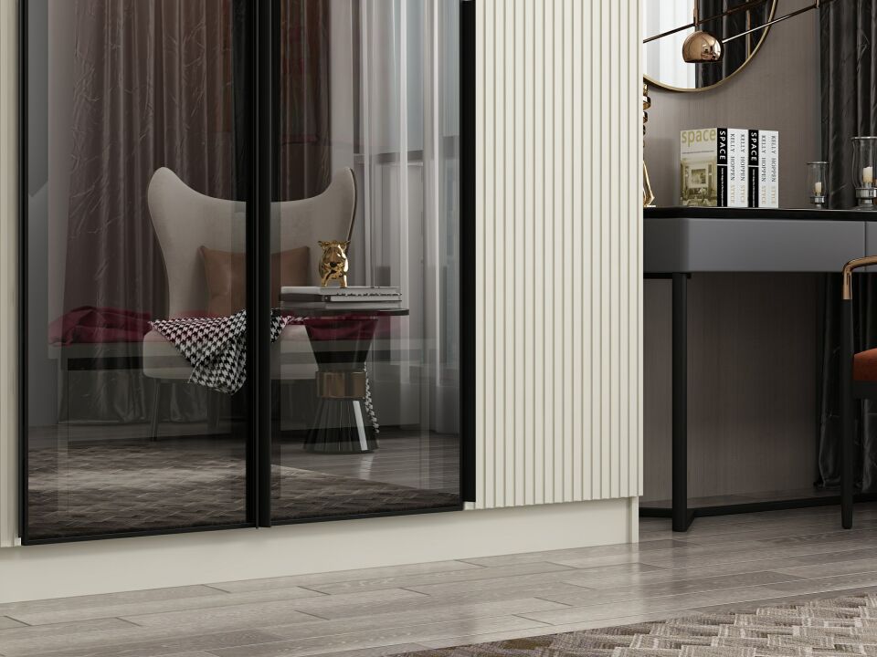 Nisa Plus 6 Kapaklı 2 Çekmece Dolap Kumtaşı Mebran Reflekte Cam