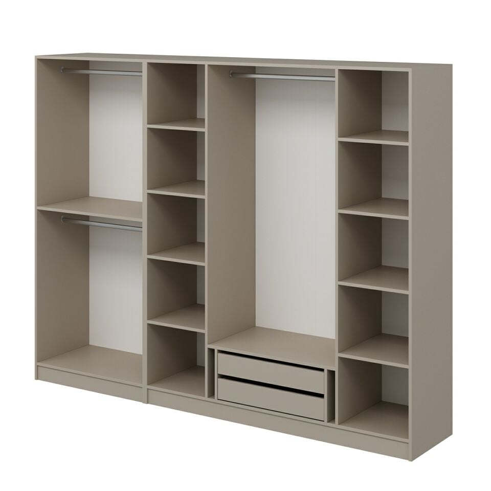 Nisa Plus 6 Kapaklı 2 Çekmece Dolap Kumtaşı Mebran Reflekte Cam