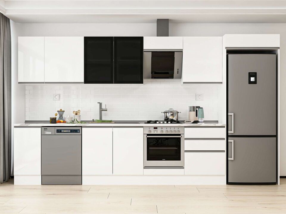 Alvinka 390X222 Cm High Gloss Mutfak Dolabı Mb-E90S40S60-3 High Gloss | Beyaz - Mdf