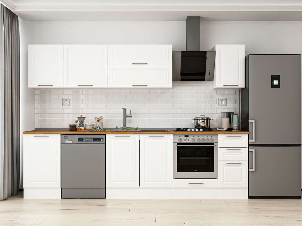 Alvinka 290X210 Cm Klasik Mebran Mutfak Dolabı M-E80S50S40-2 Mebran | Beyaz - Mdf