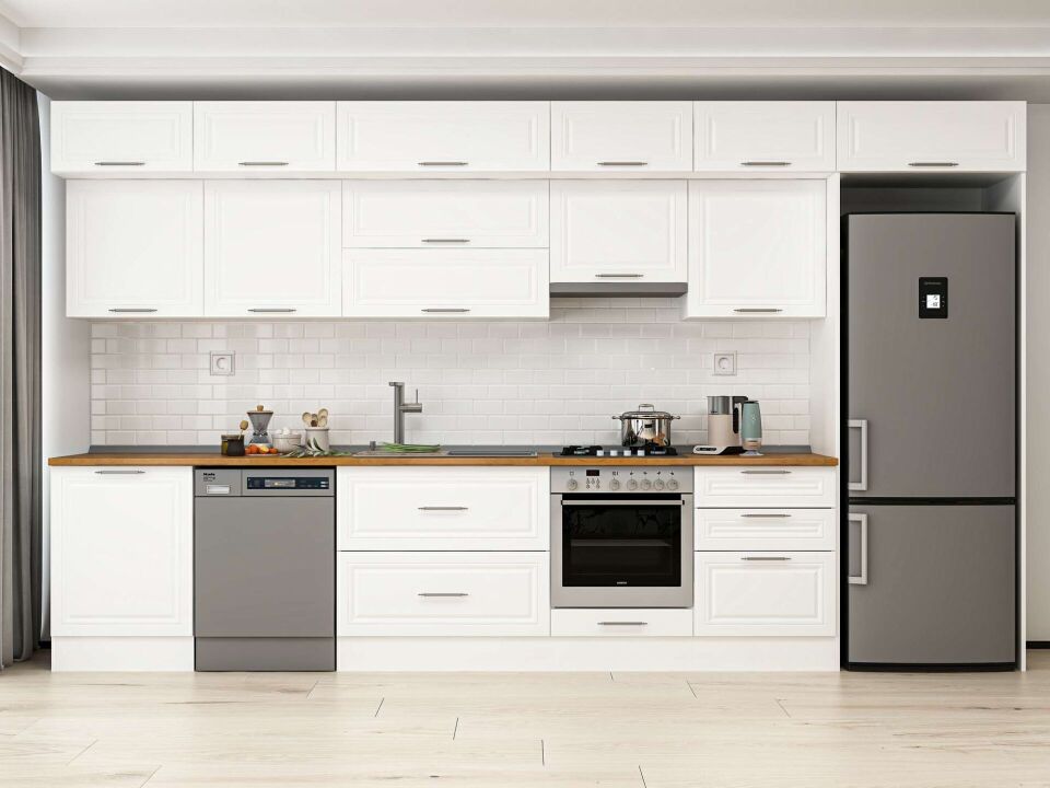 Alvinka 410X240 Cm Klasik Mebran Mutfak Dolabı Mb-E90S60S60-1 Mebran | Beyaz - Mdf