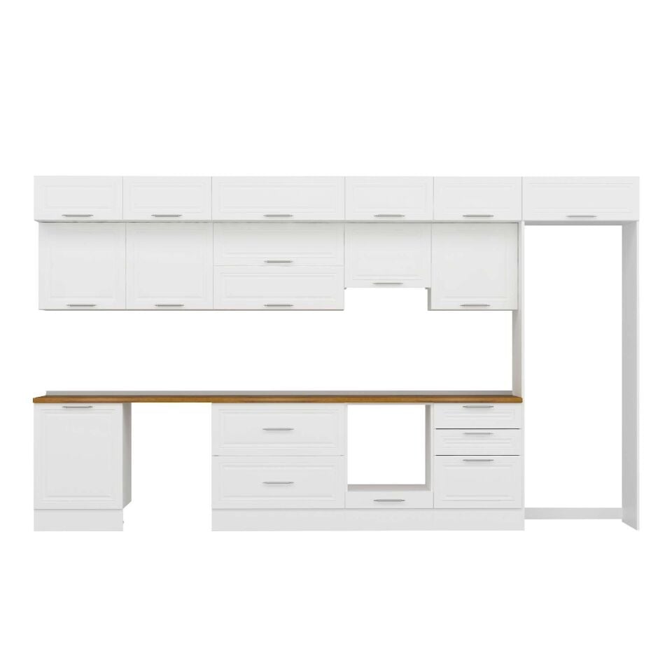 Alvinka 410X240 Cm Klasik Mebran Mutfak Dolabı Mb-E90S60S60-1 Mebran | Beyaz - Mdf