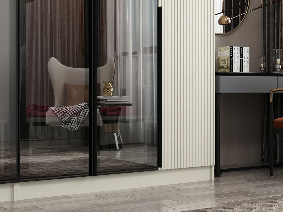 Nisa Plus 6 Kapaklı 4 Çekmece Dolap Kumtaşı Mebran Reflekte Cam