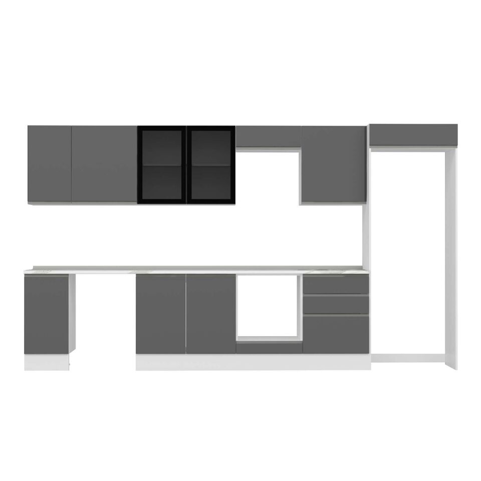 Alvinka 390X222 Cm High Gloss Mutfak Dolabı Mb-E90S40S60-3 High Gloss | Antrasit - Suntalam