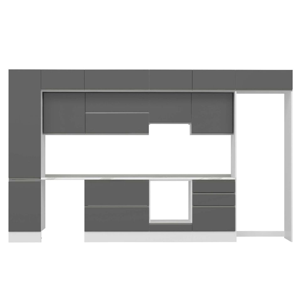 Alvinka 395X240 Cm High Gloss Mutfak Dolabı Mbb-E90B45S60-1 High Gloss | Antrasit - Suntalam