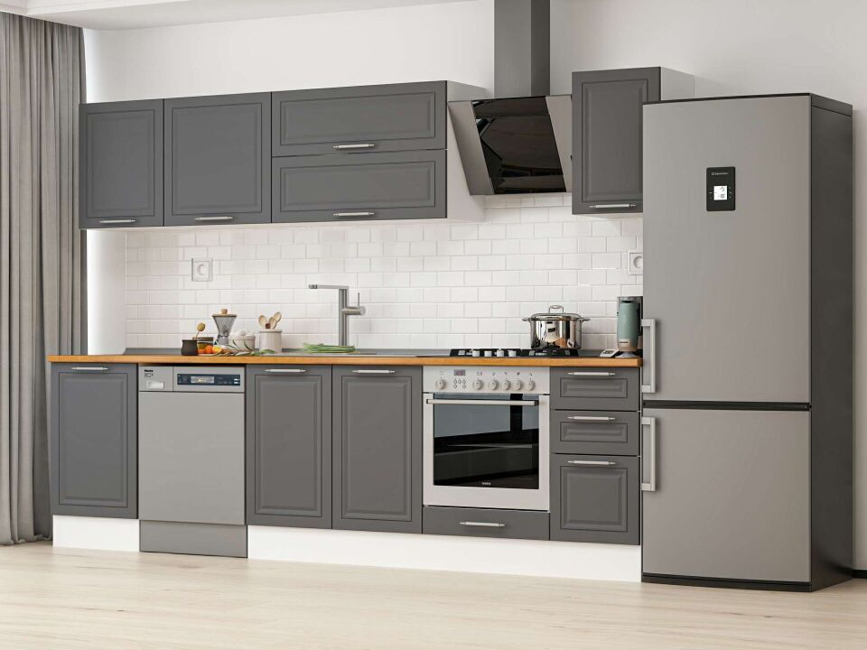 Alvinka 290X210 Cm Klasik Mebran Mutfak Dolabı M-E80S50S40-2 Mebran | Antrasit - Mdf