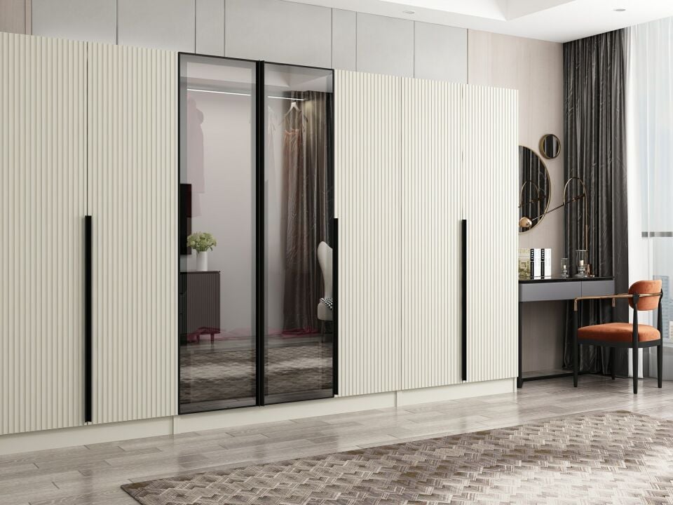 Nisa Plus 7 Kapaklı 2 Çekmece Dolap Kumtaşı Mebran Reflekte Cam