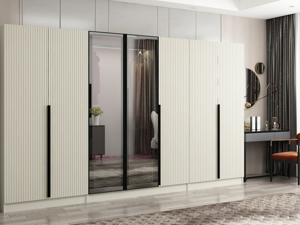 Nisa Plus 7 Kapaklı 2 Çekmece Dolap Kumtaşı Mebran Reflekte Cam